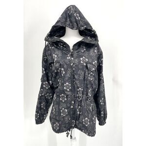 Vintage Nils Skiwear womens black Floral Graphic hooded ski jacket Size 10